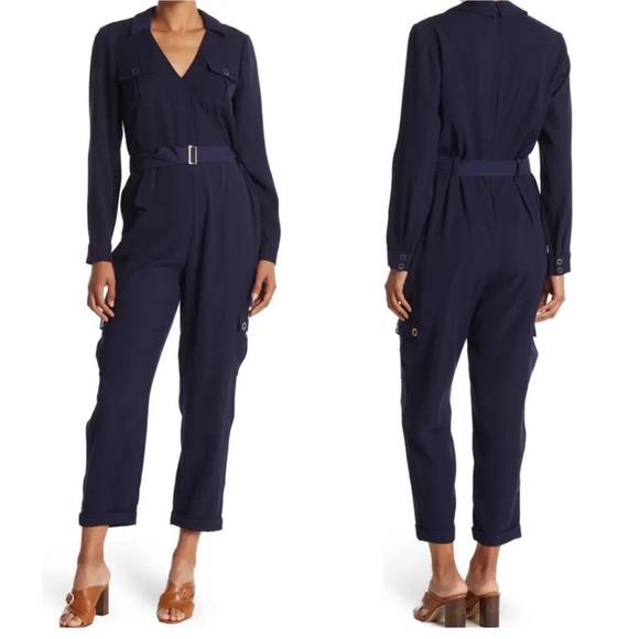 Ted Baker London Flan Belted Long Sleeve Utility Jumpsuit Navy Blue 3 (M) - Picture 1 of 16
